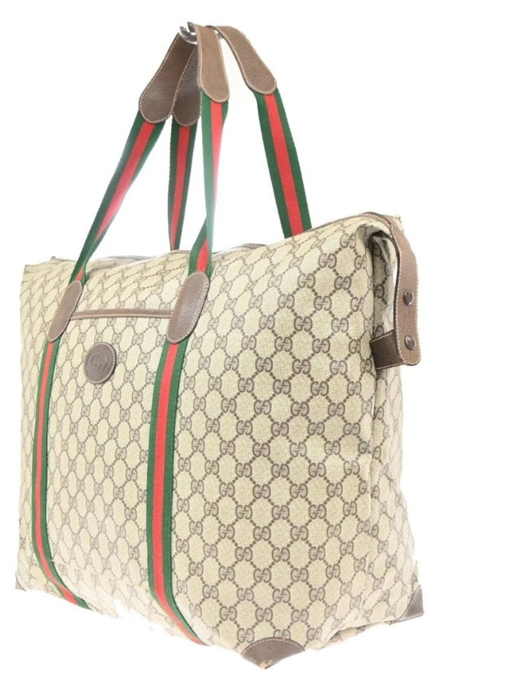 GUCCI Logo GG Sherry Line Boston Hand Bag PVC Leather Beige Italy 32MA454 - Picture 2 of 16